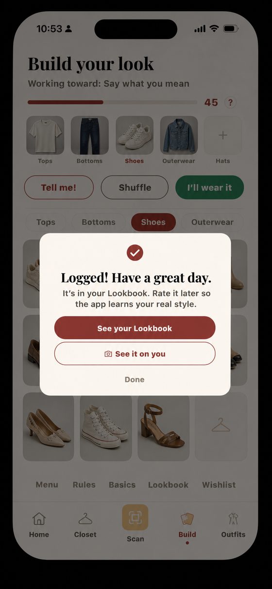 The look logged for the day