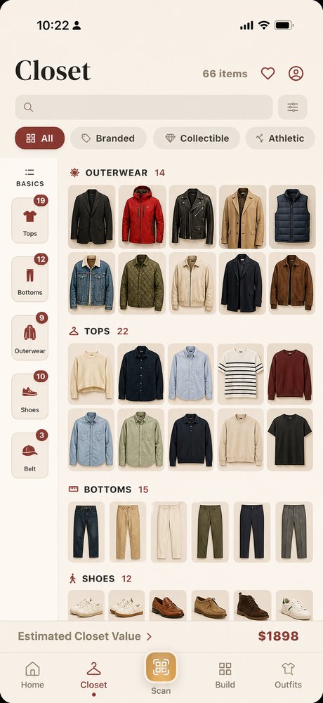 LookSense closet screen with estimated value