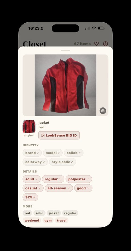 LookSense garment identification screen